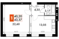 Mieszkanie 1 pokój 43 m² Naro-Fominskiy gorodskoy okrug, Rosja