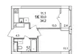 Wohnung 34 m² Ankudinovka, Russland