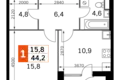 Квартира 1 комната 44 м² Москва, Россия