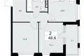 2 room apartment 49 m² Moscow, Russia