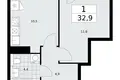 Квартира 1 комната 33 м² поселение Сосенское, Россия