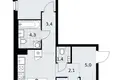 2 room apartment 59 m² Troitsk, Russia