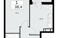 1 room apartment 38 m² Moscow, Russia