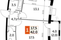 Квартира 1 комната 42 м² Развилка, Россия