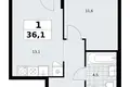 1 room apartment 36 m² Troitsk, Russia