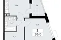 Квартира 1 комната 36 м² район Внуково, Россия
