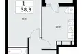 1 room apartment 38 m² Moscow, Russia