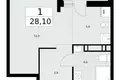 Apartamento 1 habitación 28 m² Postnikovo, Rusia