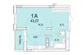 1 room apartment 43 m² Brest, Belarus