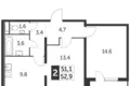 2 room apartment 53 m² Leninsky District, Russia