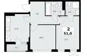 2 room apartment 51 m² poselenie Sosenskoe, Russia