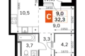 Студия 1 комната 32 м² Москва, Россия