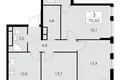 3 room apartment 76 m² South-Western Administrative Okrug, Russia