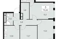 Wohnung 3 zimmer 76 m² Südwestlicher Verwaltungsbezirk, Russland