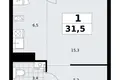Mieszkanie 1 pokój 32 m² Troick, Rosja
