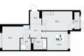 2 room apartment 59 m² Kommunarka, Russia