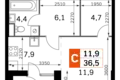 Студия 1 комната 37 м² Москва, Россия