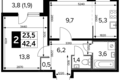 Квартира 2 комнаты 42 м² район Некрасовка, Россия