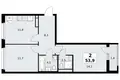 2 room apartment 54 m² Postnikovo, Russia