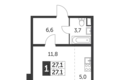 Студия 1 комната 27 м² Москва, Россия