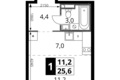 Mieszkanie 1 pokój 26 m² Potapovo, Rosja