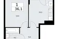 Mieszkanie 1 pokój 36 m² Troick, Rosja