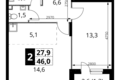 2 room apartment 46 m² Potapovo, Russia