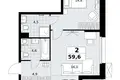 2 room apartment 60 m² Kommunarka, Russia