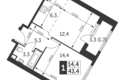 Квартира 1 комната 43 м² район Коньково, Россия