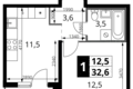 Квартира 1 комната 33 м² Ленинский район, Россия