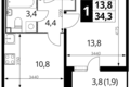 Квартира 1 комната 34 м² район Некрасовка, Россия