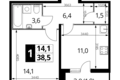 Квартира 1 комната 38 м² район Некрасовка, Россия