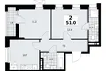 2 room apartment 51 m² poselenie Sosenskoe, Russia