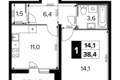 Квартира 1 комната 38 м² Юго-Западный административный округ, Россия