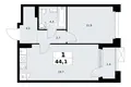 Квартира 1 комната 44 м² район Коммунарка, Россия