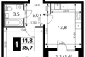 Квартира 1 комната 36 м² Химки, Россия