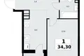 Mieszkanie 1 pokój 34 m² Wnukowo, Rosja
