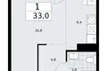 1 room apartment 33 m² Troitsk, Russia