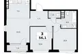 3 room apartment 56 m² South-Western Administrative Okrug, Russia