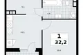 Wohnung 1 zimmer 32 m² Südwestlicher Verwaltungsbezirk, Russland