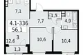 Квартира 3 комнаты 56 м² Юго-Западный административный округ, Россия