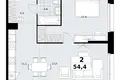 2 room apartment 54 m² Kommunarka, Russia