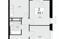 2 room apartment 50 m² Moscow, Russia