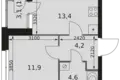 Квартира 1 комната 36 м² Москва, Россия