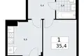 1 room apartment 35 m² Troitsk, Russia