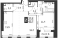 Квартира 2 комнаты 64 м² район Коньково, Россия