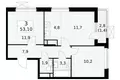 Mieszkanie 3 pokoi 53 m² poselenie Sosenskoe, Rosja
