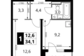 Квартира 1 комната 34 м² Potapovo, Россия