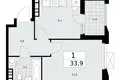 1 room apartment 34 m² poselenie Sosenskoe, Russia