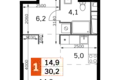 Студия 1 комната 30 м² Северо-Западный административный округ, Россия